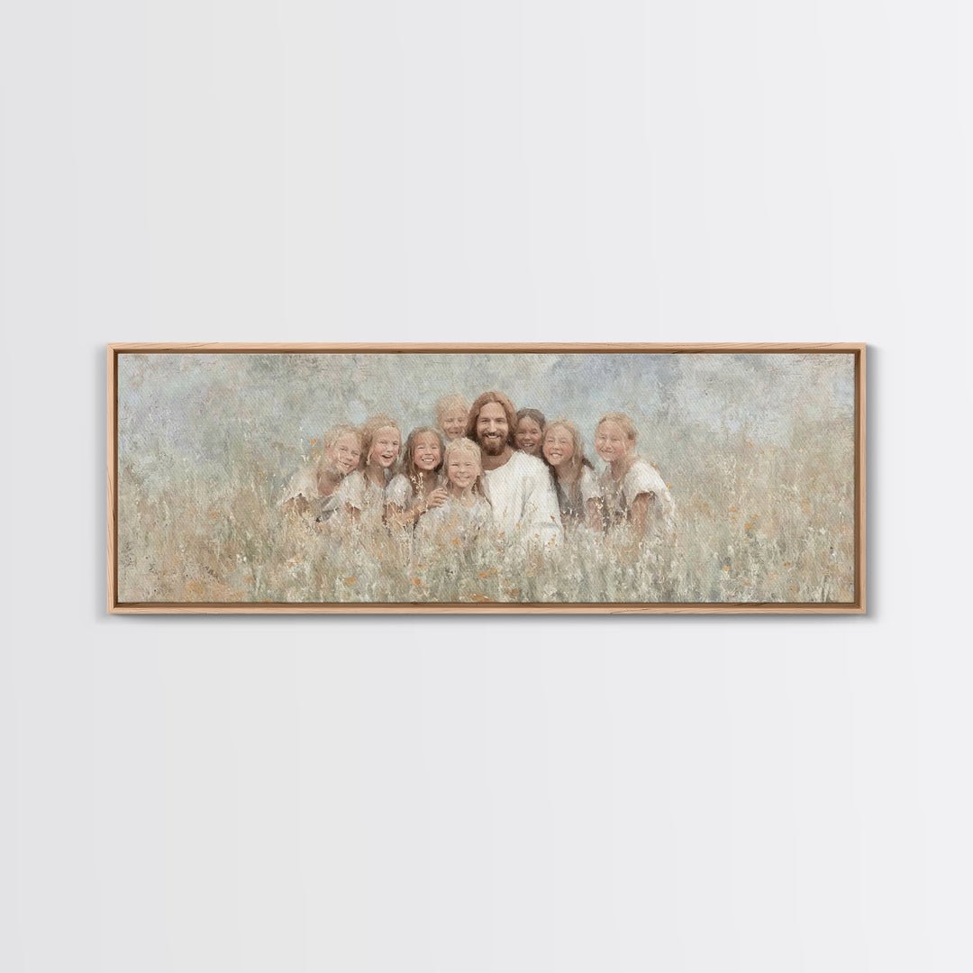 Garden Joy Light | Framed Canvas Print | Christian Art Print | Jesus Canvas Art | Panoramic Wall Art | Christian Painting | Christian Decor
