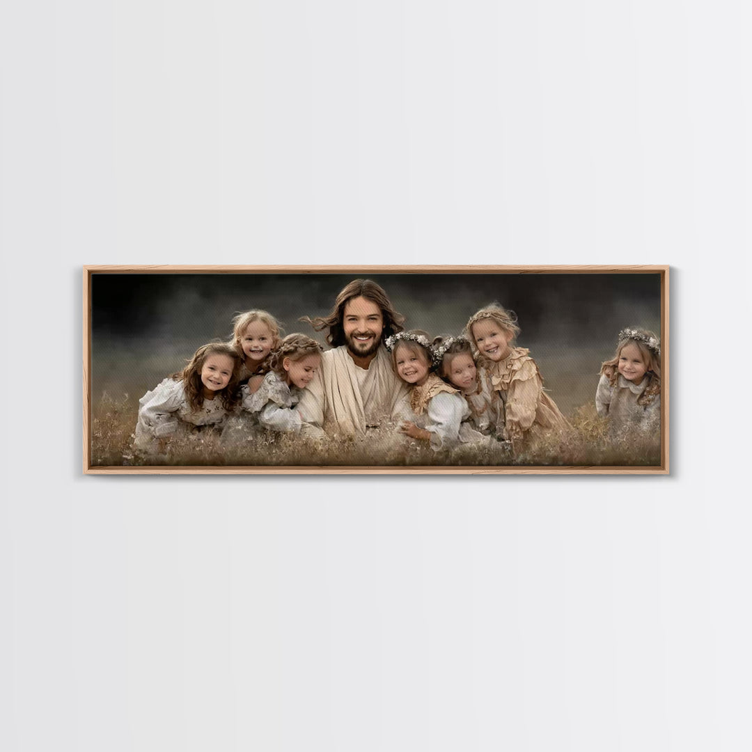 Fields Of His Children – Framed Canvas Print – Christian Wall Art – Panoramic Art – Jesus Painting – Christian Art Canvas – Christian Gift