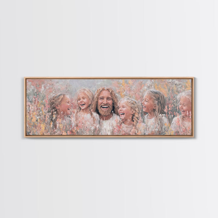 Fields Of Delight, Framed Canvas Print, Christian Art Canvas, Panoramic Wall Art, Jesus Painting, Christian Decorations, Modern Christian A