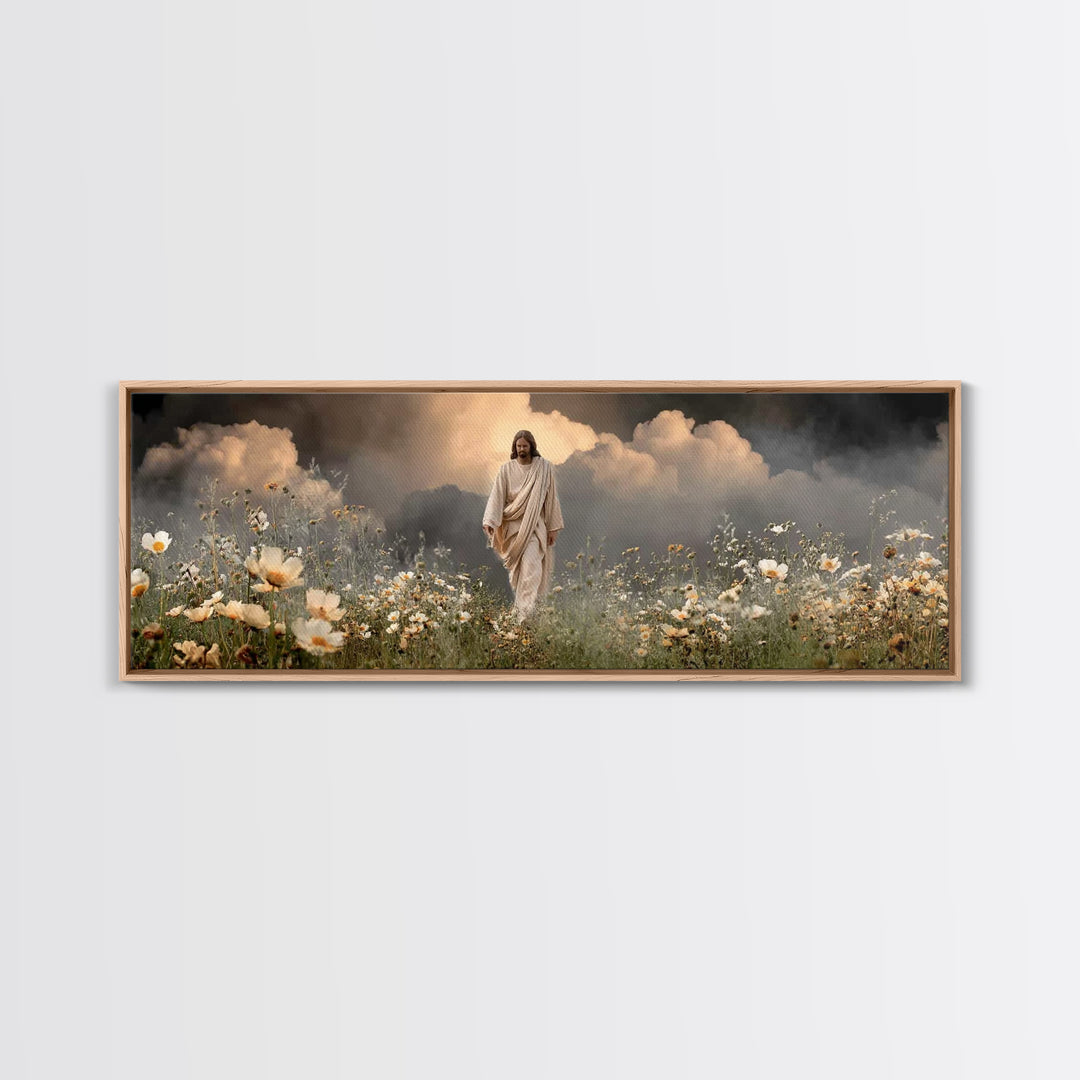 Dawn Of Mercy, Framed Canvas Print, Panoramic Frame, Jesus Painting, Christian Art Canvas, Christian Wall Art, Minimalist Christian Art, Ch