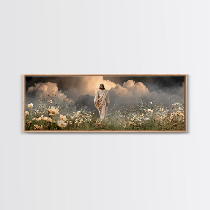 Dawn Of Mercy, Framed Canvas Print, Panoramic Frame, Jesus Painting, Christian Art Canvas, Christian Wall Art, Minimalist Christian Art, Ch
