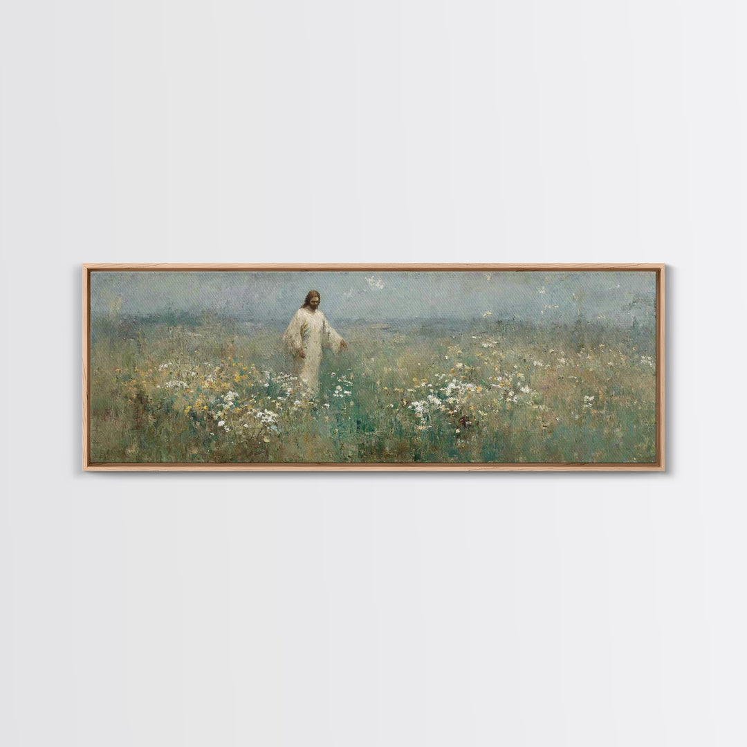 Quiet Bloom Path | Framed Canvas Print | Panoramic Painting | Christian Art | Christian Art Canvas | Jesus Painting | Christian Wall Art |