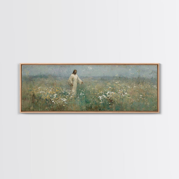 Quiet Bloom Path | Framed Canvas Print | Panoramic Painting | Christian Art | Christian Art Canvas | Jesus Painting | Christian Wall Art |