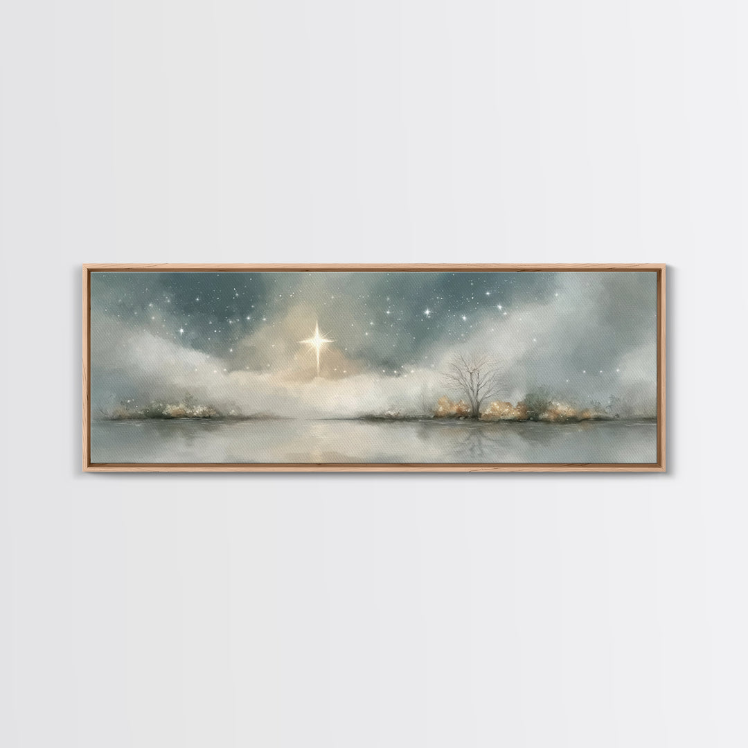 Heavenly Night | Framed Canvas Print | Panoramic Print | Christian Art | Christmas Wall Art | Christian Art Canvas | Christian Christmas De