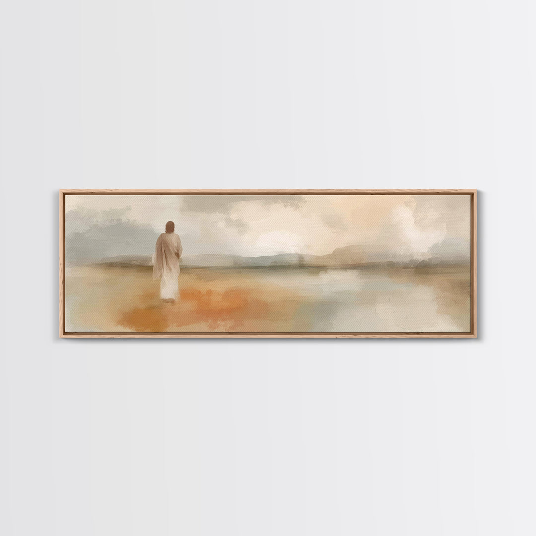Still Waters Walk | Framed Canvas Print | Panoramic Wall Art | Christian Art Canvas | Christian Art | Jesus Painting | Minimalist Christian