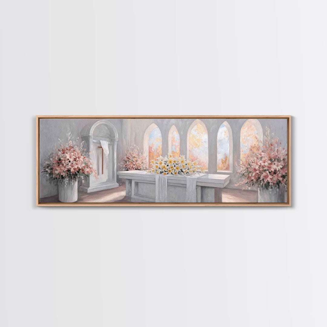 Sanctuary Blossoms – Framed Canvas Print – Panoramic Painting – Christian Art – Christian Art Canvas – Christian Decor – Christian Gift Ide