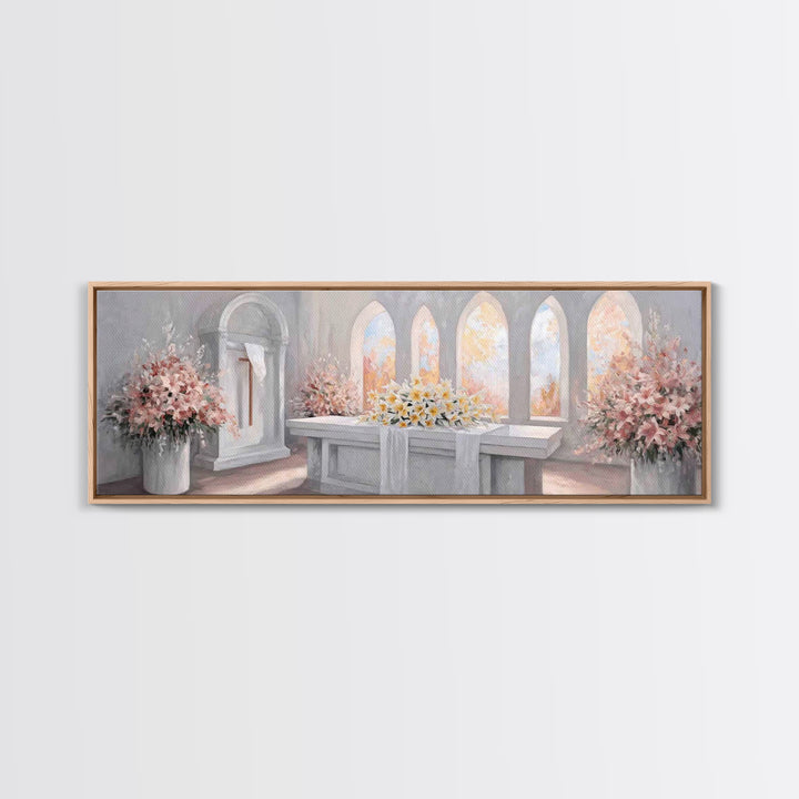 Sanctuary Blossoms – Framed Canvas Print – Panoramic Painting – Christian Art – Christian Art Canvas – Christian Decor – Christian Gift Ide