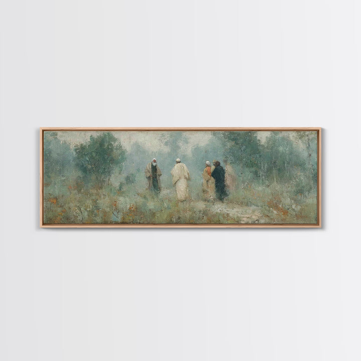 Misty Gathering, Framed Canvas Print, Panoramic Painting, Christian Art Canvas, Christian Wall Art, Jesus Painting, Christian Decor