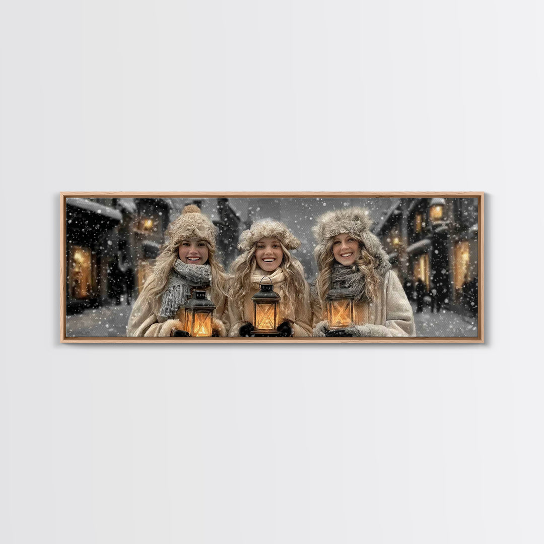 Winter Lantern Joy | Framed Canvas Print | Panoramic Art | Christmas Wall Art | Christian Christmas Art | Christian Decor | Christian Art C