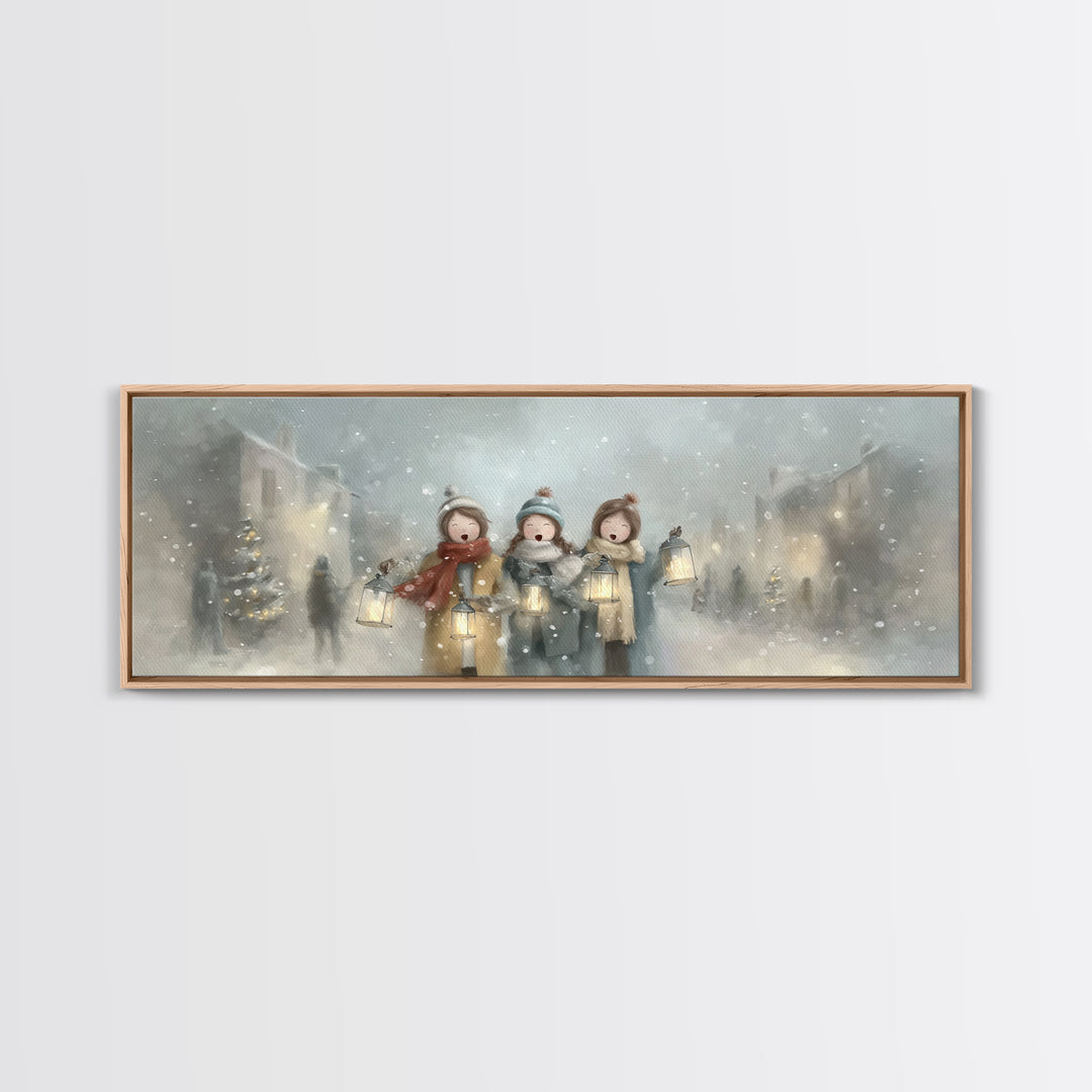Caroling Sisters – Framed Canvas Print – Panoramic Wall Art – Christmas Wall Art – Christian Christmas Art – Christian Decor – Christian Ar