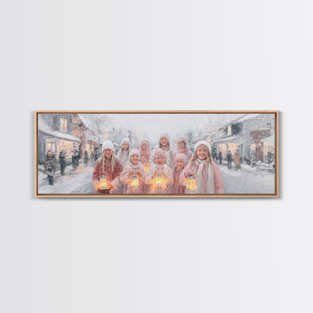 Joyful Lantern Parade, Framed Canvas Print, Panoramic Art, Christmas Wall Art, Christian Christmas Art, Christian Gift Ideas, Christian Art