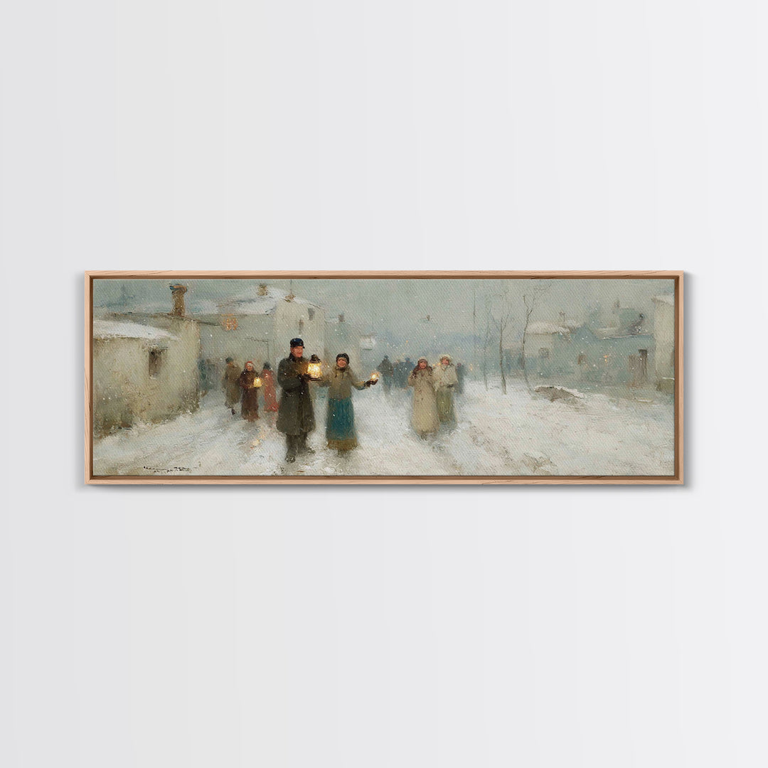 Snow Village Hope, Framed Canvas Print, Panoramic Print, Christian Wall Art, Christian Art Canvas, Christmas Art, Christian Christmas Art