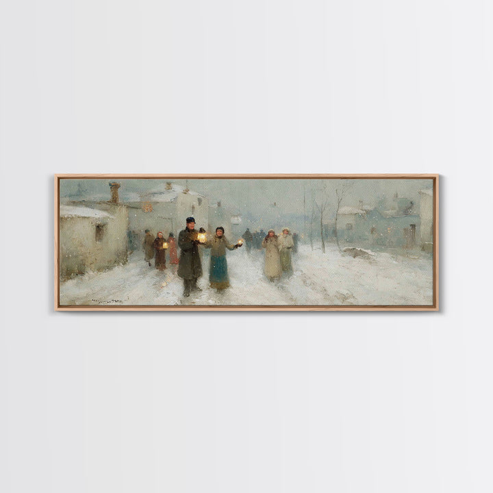 Snow Village Hope, Framed Canvas Print, Panoramic Print, Christian Wall Art, Christian Art Canvas, Christmas Art, Christian Christmas Art