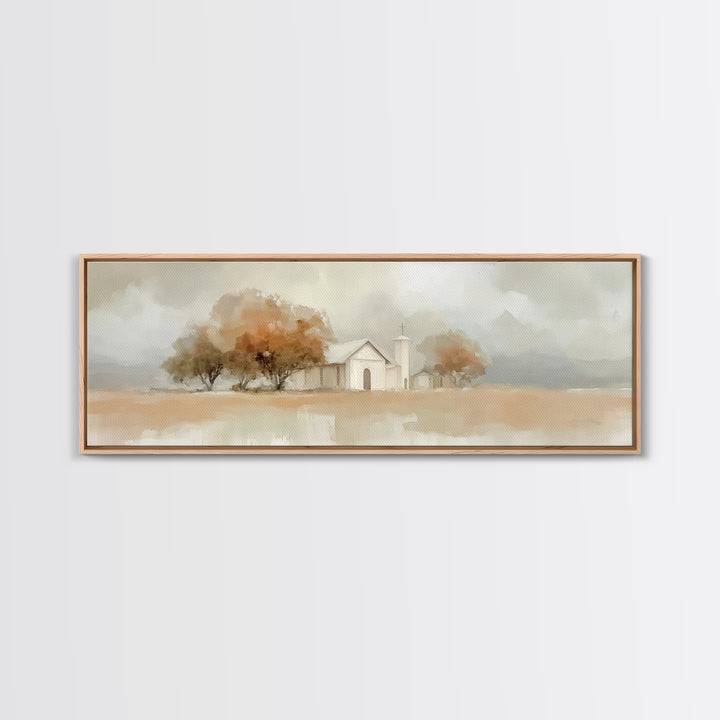 Autumn Church Peace | Framed Canvas Print | Panoramic Art | Christian Wall Art | Christian Art Canvas | Christian Decor | Christmas Art