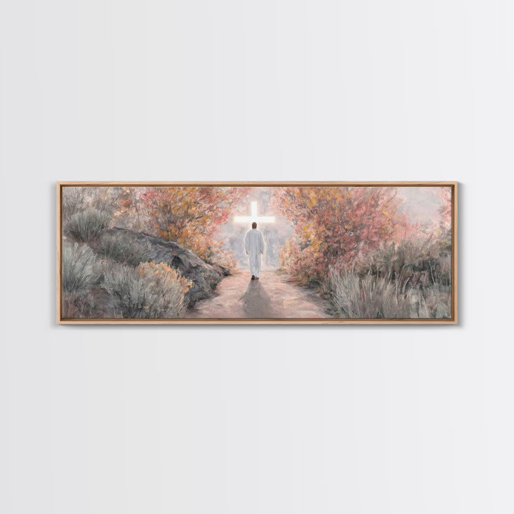 Autumn Promise Light, Framed Canvas Print, Christian Art Canvas, Panoramic Wall Art, Christian Wall Art, Jesus Painting, Modern Christian A