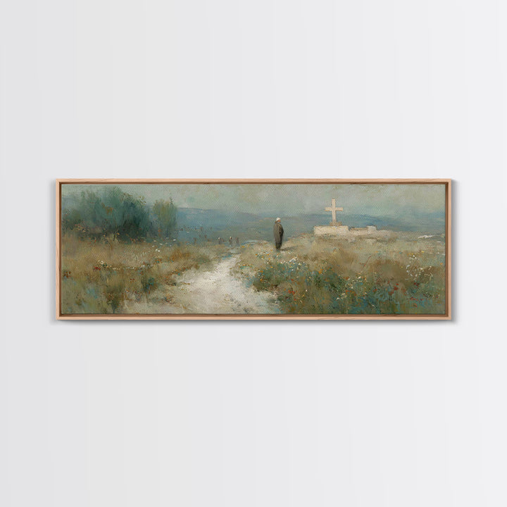 Silent Hill Cross | Framed Canvas Print | Christian Wall Art | Panoramic Print | Christian Art Canvas | Christian Painting | Vintage Christ