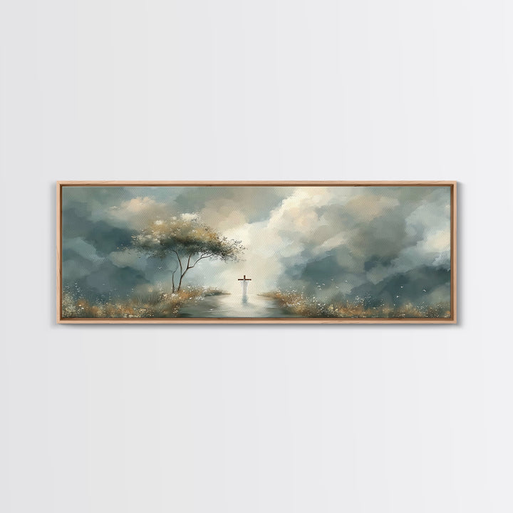 Heavenly Stillness, Framed Canvas Print, Christian Art Canvas, Panoramic Art, Christian Painting, Minimalist Christian Art, Christian Wall