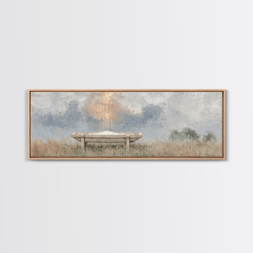 Starborn Manger | Framed Canvas Print | Christmas Wall Art | Christian Christmas Art | Panoramic Frame | Christian Art Canvas | Christmas A