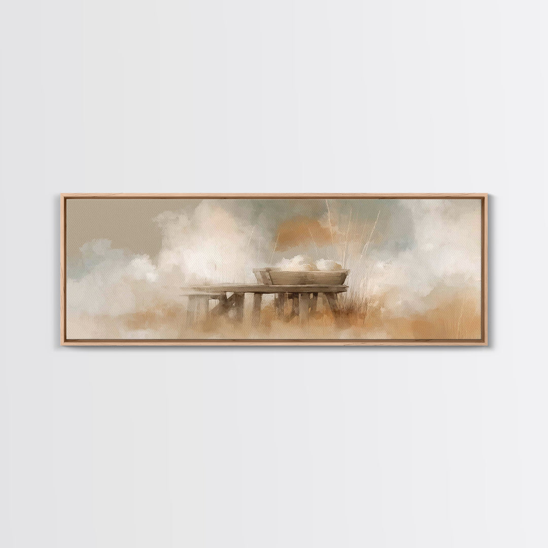 Gentle Manger Light – Framed Canvas Print – Panoramic Art – Christian Wall Art – Christian Art Canvas – Christmas Art – Christian Christmas