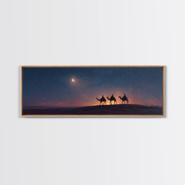 Moonlit Pilgrims – Framed Canvas Print – Extra Wide Art – Christian Wall Art – Christian Art Canvas – Christmas Art – Modern Christian Art