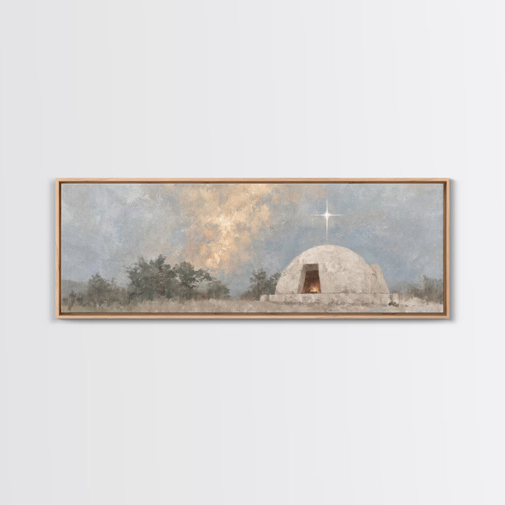 Nativity Light, Framed Canvas Print, Panoramic Art, Christmas Wall Art, Christian Art Gift, Christian Art Work, Christmas Canvas Wall Art