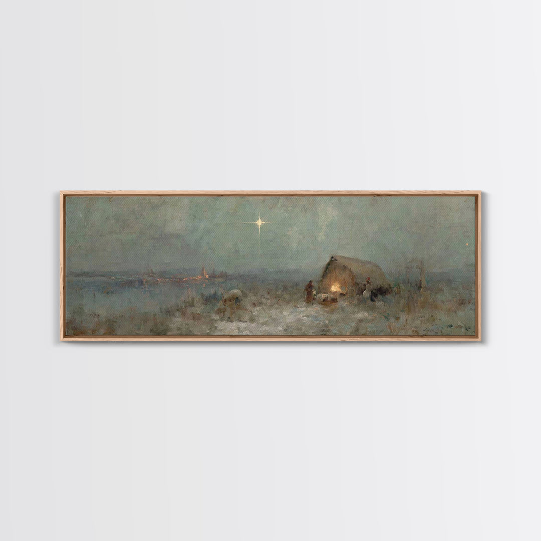 Silent Bethlehem, Framed Canvas Print, Panoramic Frame, Christian Christmas Art, Christmas Wall Art, Christian Art Canvas, Vintage Christma