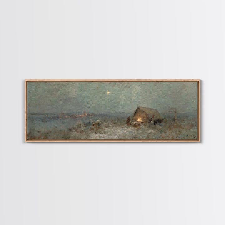 Silent Bethlehem, Framed Canvas Print, Panoramic Frame, Christian Christmas Art, Christmas Wall Art, Christian Art Canvas, Vintage Christma