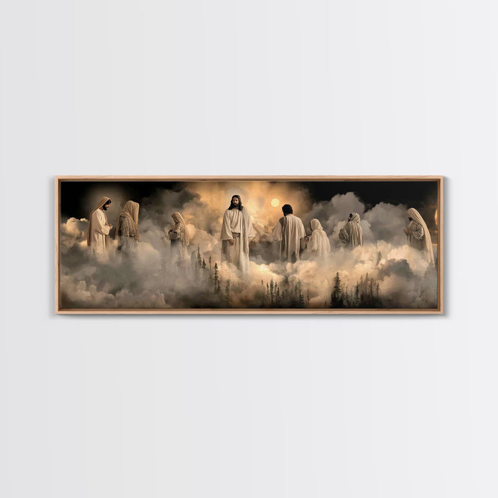 Heavenly Gathering – Framed Canvas Print – Christian Wall Art – Christian Art Canvas – Jesus Painting – Panoramic Painting – Christian Deco