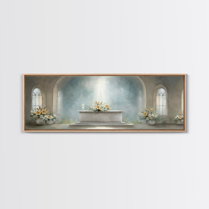 Radiant Sanctuary – Framed Canvas Print – Panoramic Frame – Christian Art Canvas – Christian Wall Art – Christmas Art – Christian Christmas