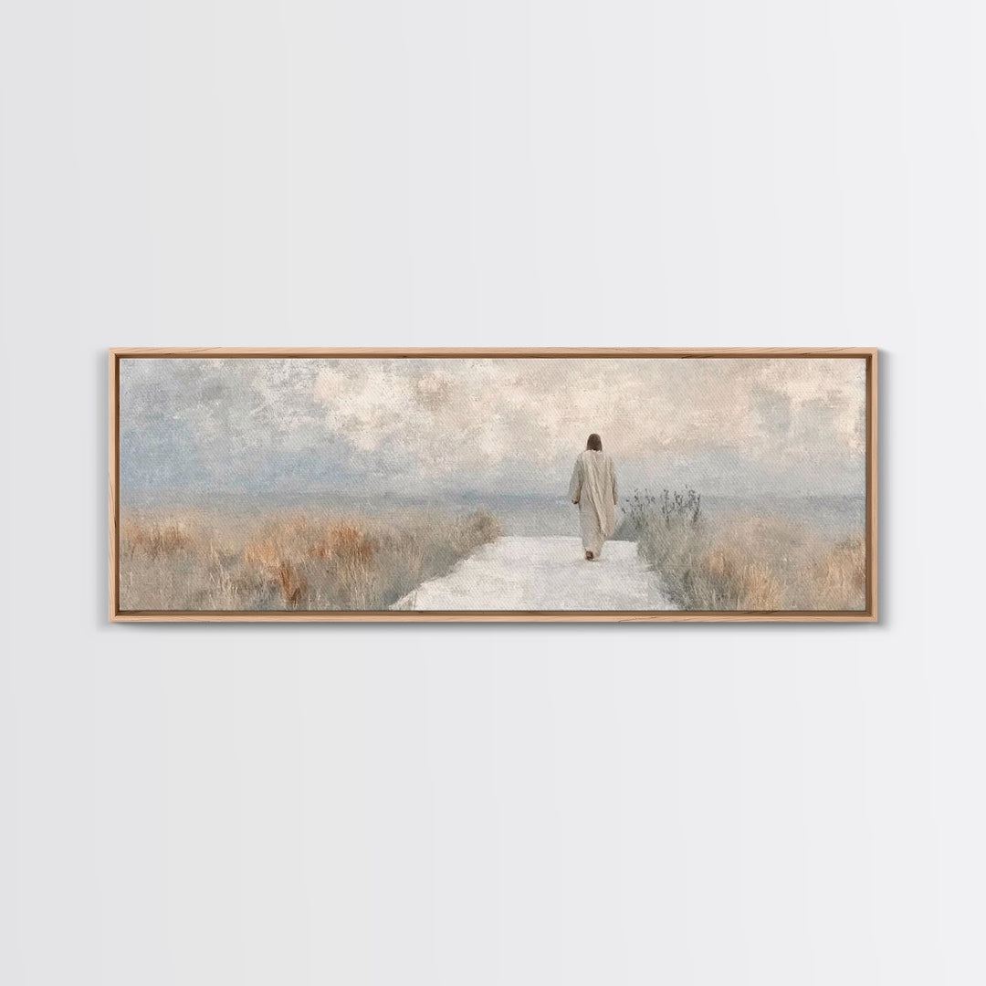 Pathway Of Peace – Framed Canvas Print – Jesus Painting – Christian Art Canvas – Christian Wall Art – Panoramic Art – Minimalist Christian