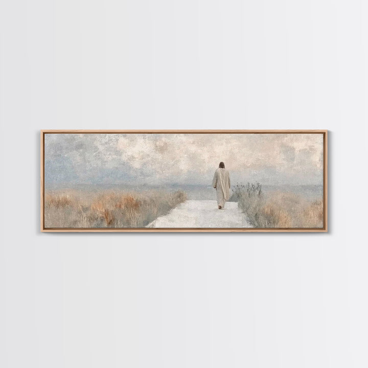 Pathway Of Peace – Framed Canvas Print – Jesus Painting – Christian Art Canvas – Christian Wall Art – Panoramic Art – Minimalist Christian