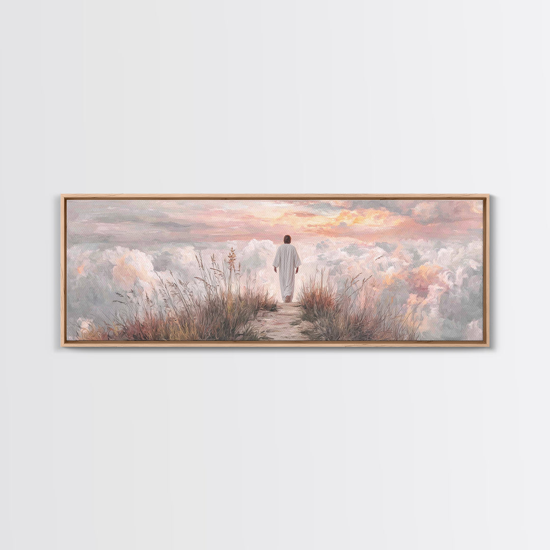 Cloudrise of Peace, Framed Canvas Print, Christian Wall Art, Christian Art Canvas, Jesus Painting, Panoramic Frame, Christian Christmas Art