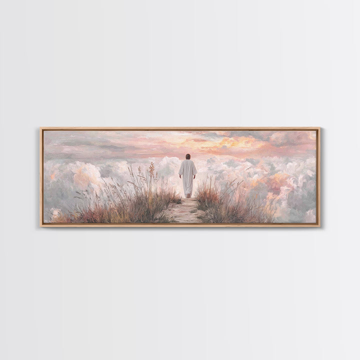 Cloudrise of Peace, Framed Canvas Print, Christian Wall Art, Christian Art Canvas, Jesus Painting, Panoramic Frame, Christian Christmas Art