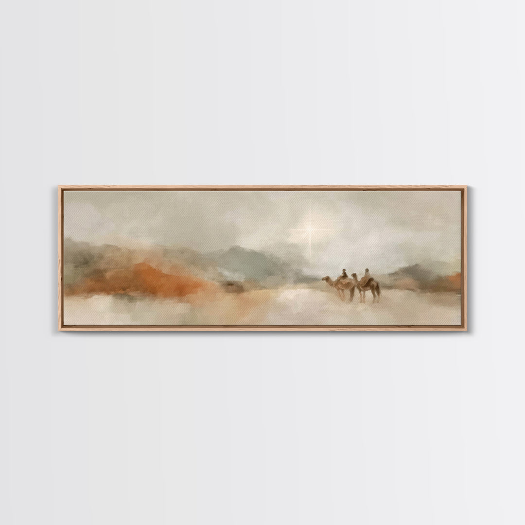 Soft Journey Glow – Framed Canvas Print – Panoramic Wall Art – Christian Art Canvas – Christian Christmas Art – Christian Wall Art – Jesus