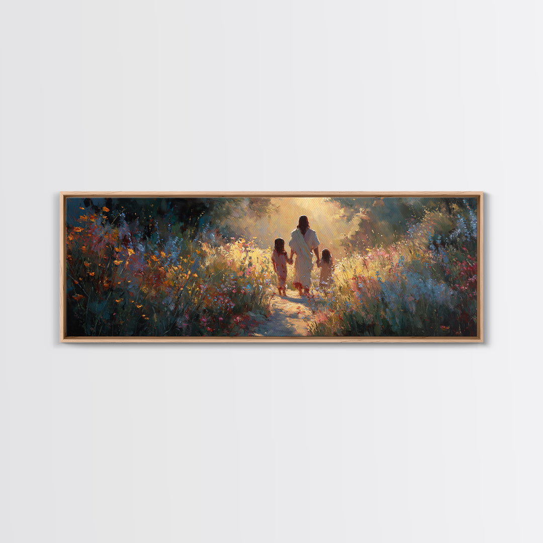 Heavenly Walk | Framed Canvas Print | Panoramic Frame | Christian Art Print | Jesus Christmas Art | Christian Decorations | Large Christian