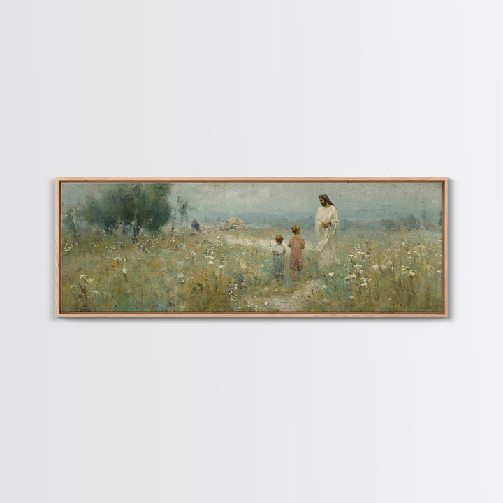 Promise In The Meadow – Framed Canvas Print – Panoramic Art – Christian Wall Art – Christian Art Canvas – Jesus Painting – Christian Art