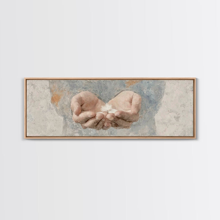 Hands Of Mercy | Framed Canvas Print | Panoramic Painting | Christian Art | Christian Art Canvas | Christian Gift Ideas | Minimalist Christ