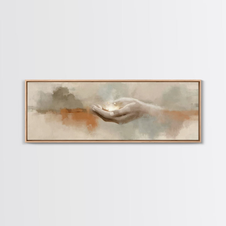 Grace In His Hands, Framed Canvas Print, Panoramic Wall Art, Christian Art Prints, Modern Christian Art, Jesus Art Print, Christian Decor