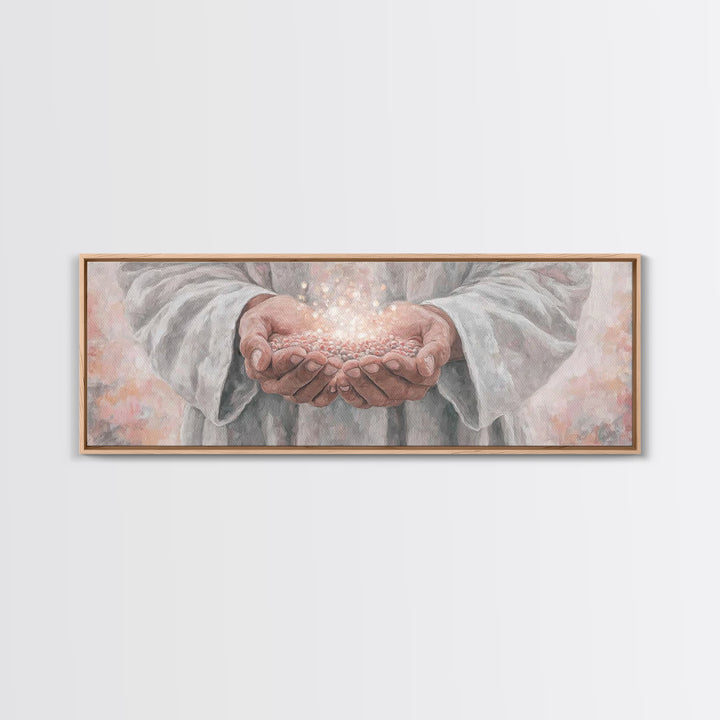 Light Of Giving – Framed Canvas Print – Panoramic Frame – Christian Art Canvas – Christian Wall Art – Jesus Christmas Art – Christian Gift