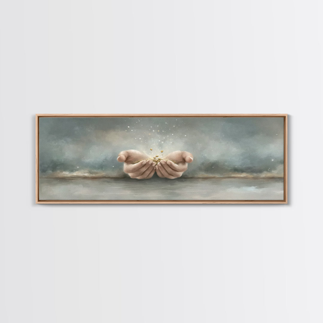 Miracle In His Hands | Framed Canvas Print | Panoramic Wall Art | Christian Art Canvas | Christian Gift | Jesus Painting | Modern Christian