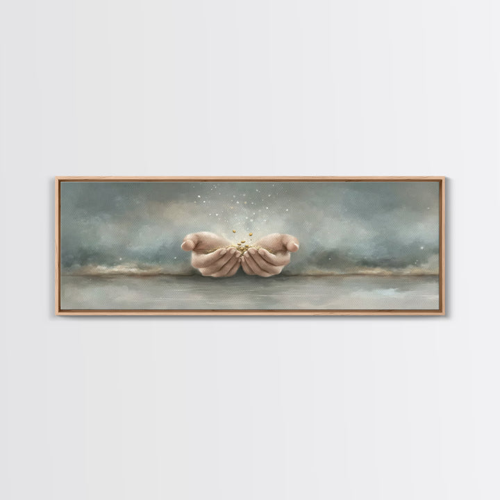 Miracle In His Hands | Framed Canvas Print | Panoramic Wall Art | Christian Art Canvas | Christian Gift | Jesus Painting | Modern Christian