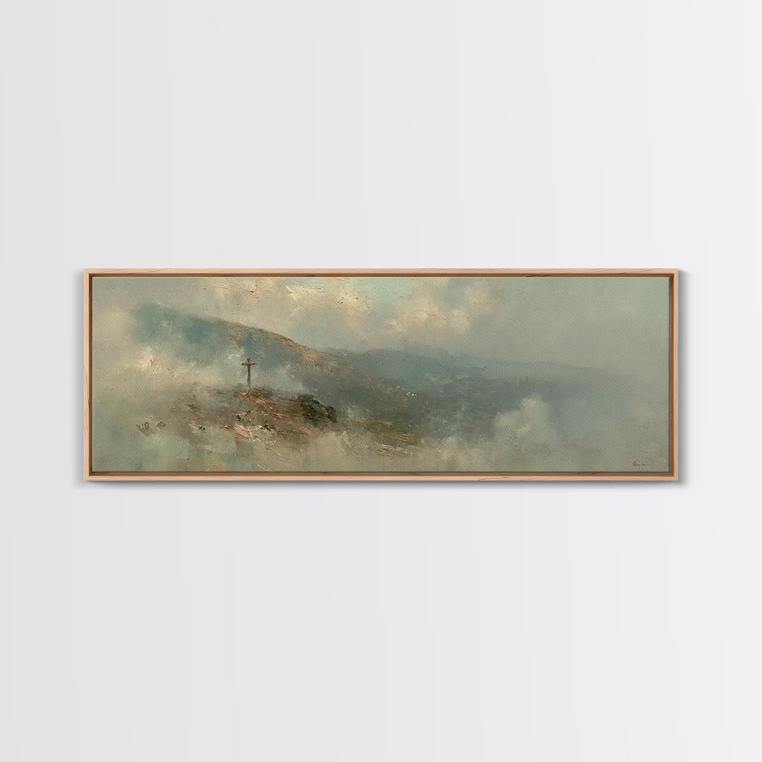 Sacred Summit, Framed Canvas Print, Christian Wall Art, Panoramic Print, Christian Art Canvas, Christian Painting, Christian Decoration