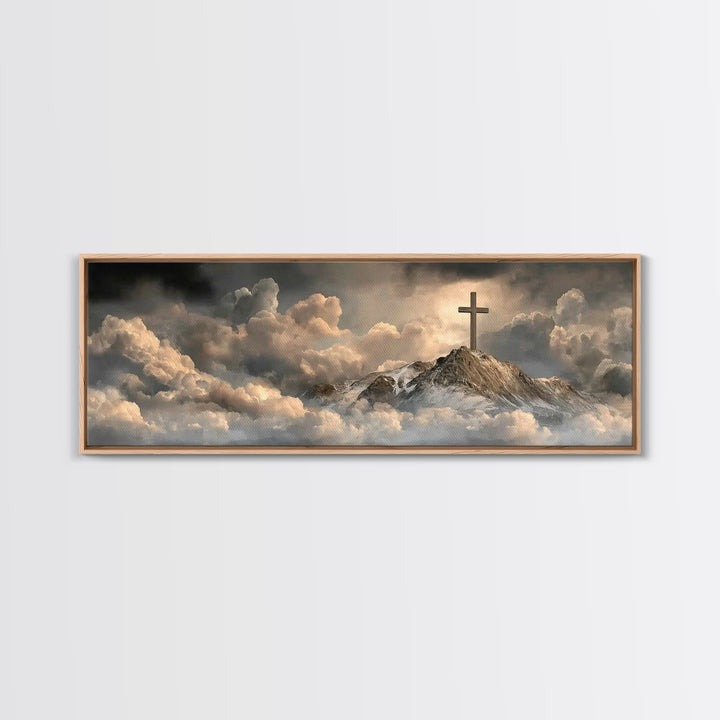 Summit Of Grace, Framed Canvas Print, Christian Art Canvas, Panoramic Art, Christian Wall Art, Moody Christian Art, Christian Gift Ideas