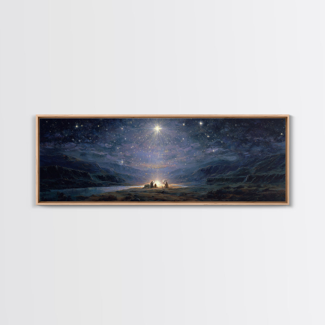 Holy Night Wonder - Framed Canvas Print - Panoramic Painting - Christian Art Canvas - Christmas Art - Christian Wall Art - Christian Art Gi