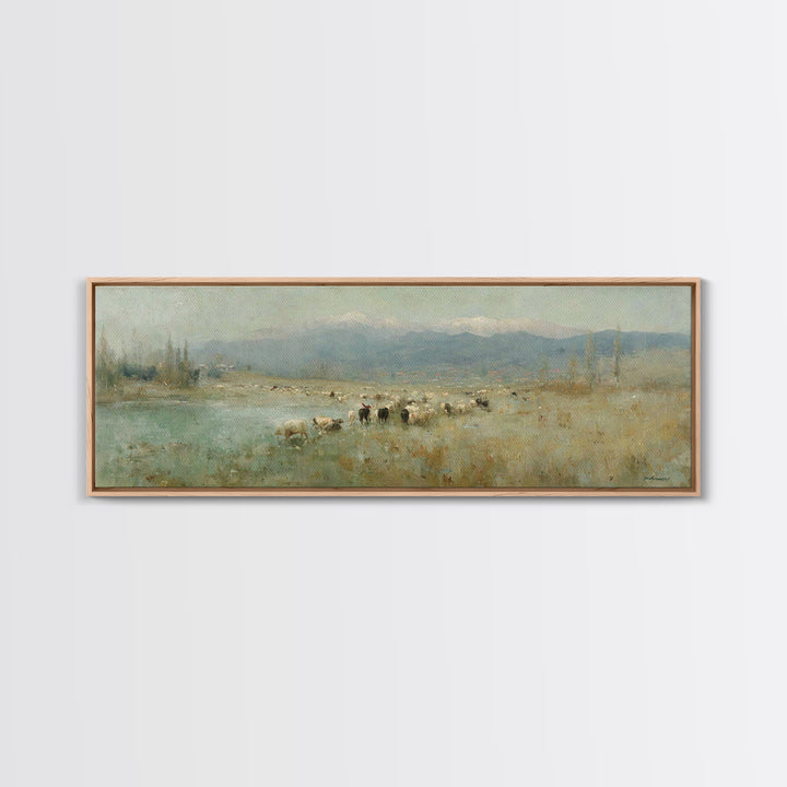 Shepherds At Dawn, Framed Canvas Print, Christian Wall Art, Panoramic Frame, Christian Art Canvas, Subtle Christian Art, Christian Home Dec