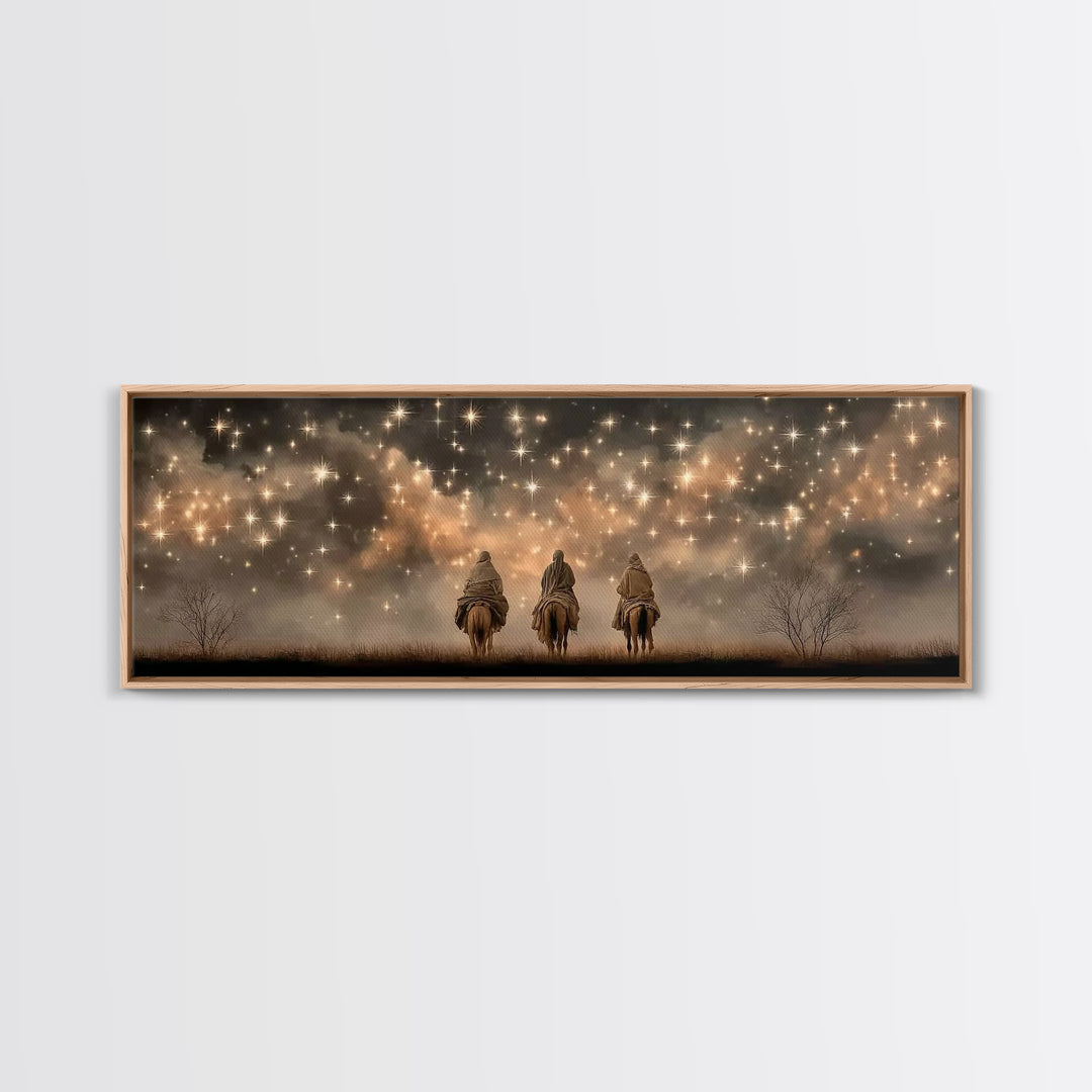 Celestial Heralds, Framed Canvas Print, Panoramic Wall Art, Christian Art Canvas, Christmas Art Work, Christian Painting, Christian Decorat