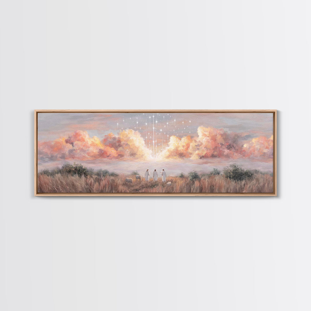 Radiant Sky Blessing | Framed Canvas Print | Christian Art Canvas | Panoramic Art | Christmas Art Prints | Christian Wall Art | Modern Chri