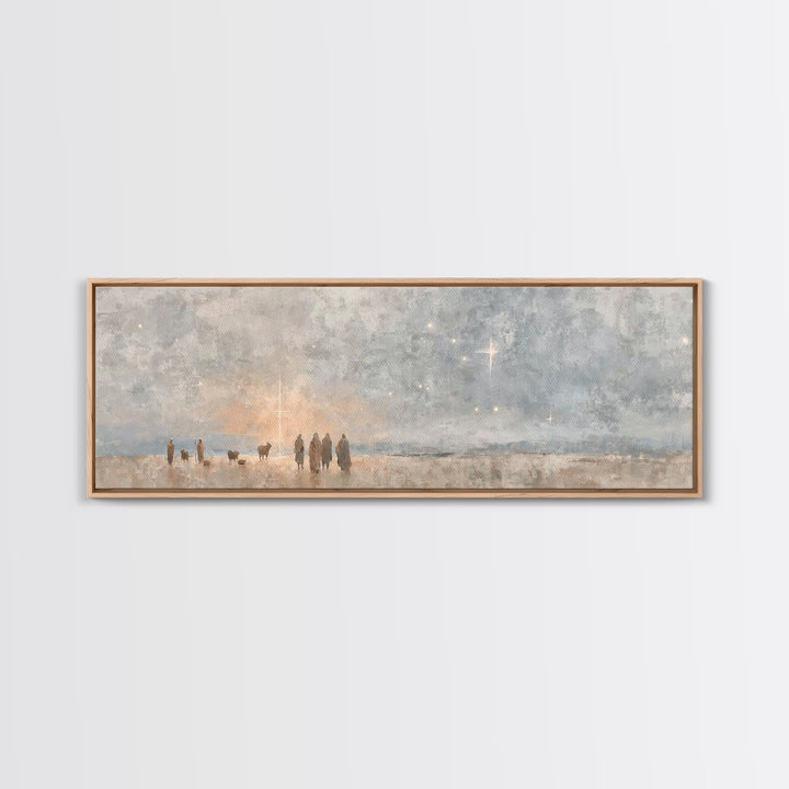 Shepherds At Dawn – Framed Canvas Print – Christian Wall Art – Christian Art Canvas – Panoramic Art – Christian Christmas Art