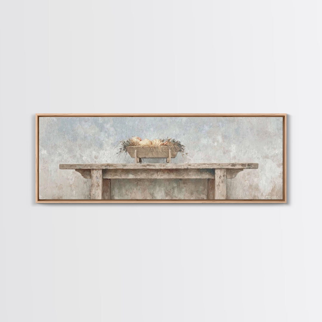 Holy Cradle | Framed Canvas Print | Christian Wall Art | Christian Gift Ideas | Extra Wide Art | Christmas Wall Art