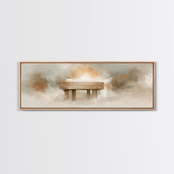 Humble Birth Glow - Framed Canvas Print - Christian Wall Art - Panoramic Painting - Christian Gift - Jesus Painting